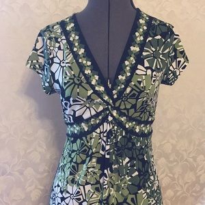 Green mod print jersey dress petite small